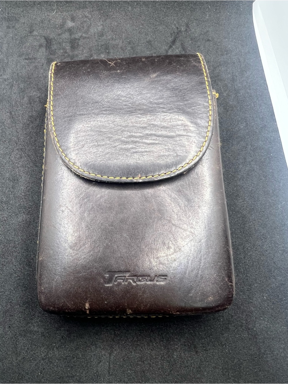 Targus Dark Brown Leather Toiletry Pouch with Yellow Stitching
